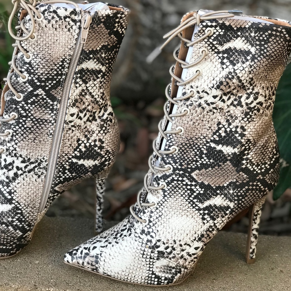 “Sasha” Lace-up Snake Bootie - Picture 3 of 5